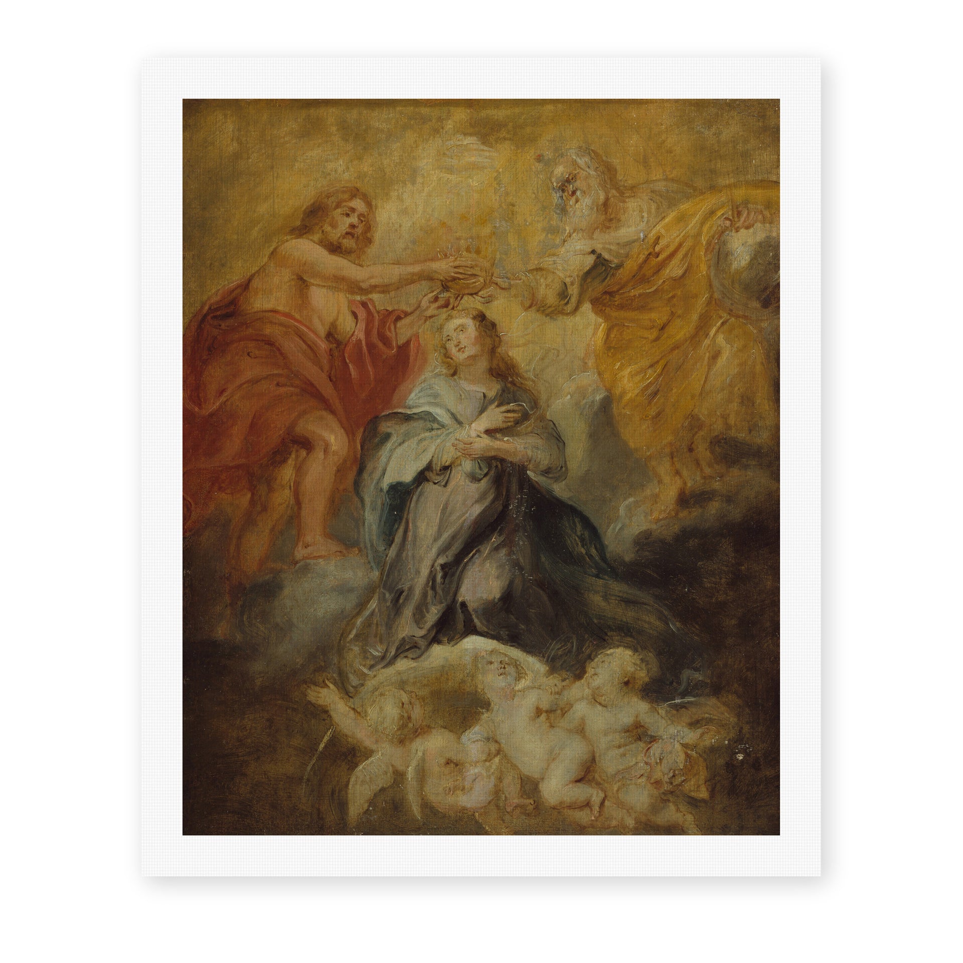 Peter Paul Rubens' 'The Coronation of the Virgin' painting reproduced as a rolled canvas print