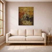 Unframed poster print of Peter Paul Rubens' 'The Coronation of the Virgin' displayed on a wall in a living room (image 1 of 2)