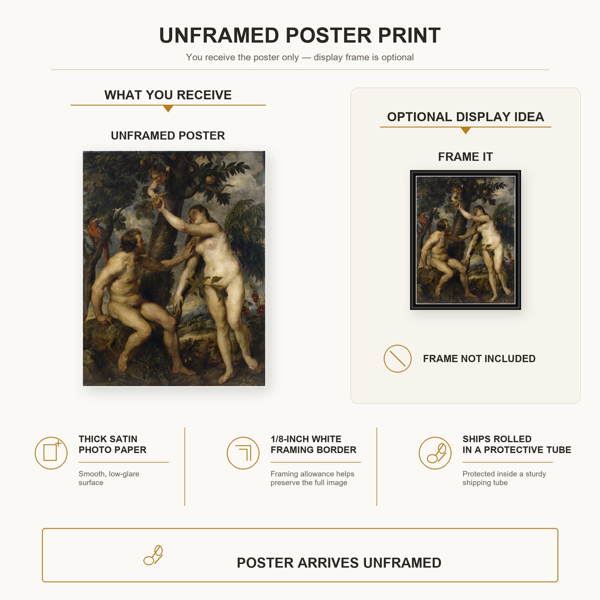 Peter Paul Rubens - The Fall of Man poster print size comparison and framing display infographic