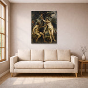 Unframed poster print of Peter Paul Rubens' 'The Fall of Man' displayed on a wall in a living room (image 1 of 2)