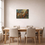 Unframed poster print of Peter Paul Rubens' 'The Fall of Phaeton' displayed on a wall in a dining room