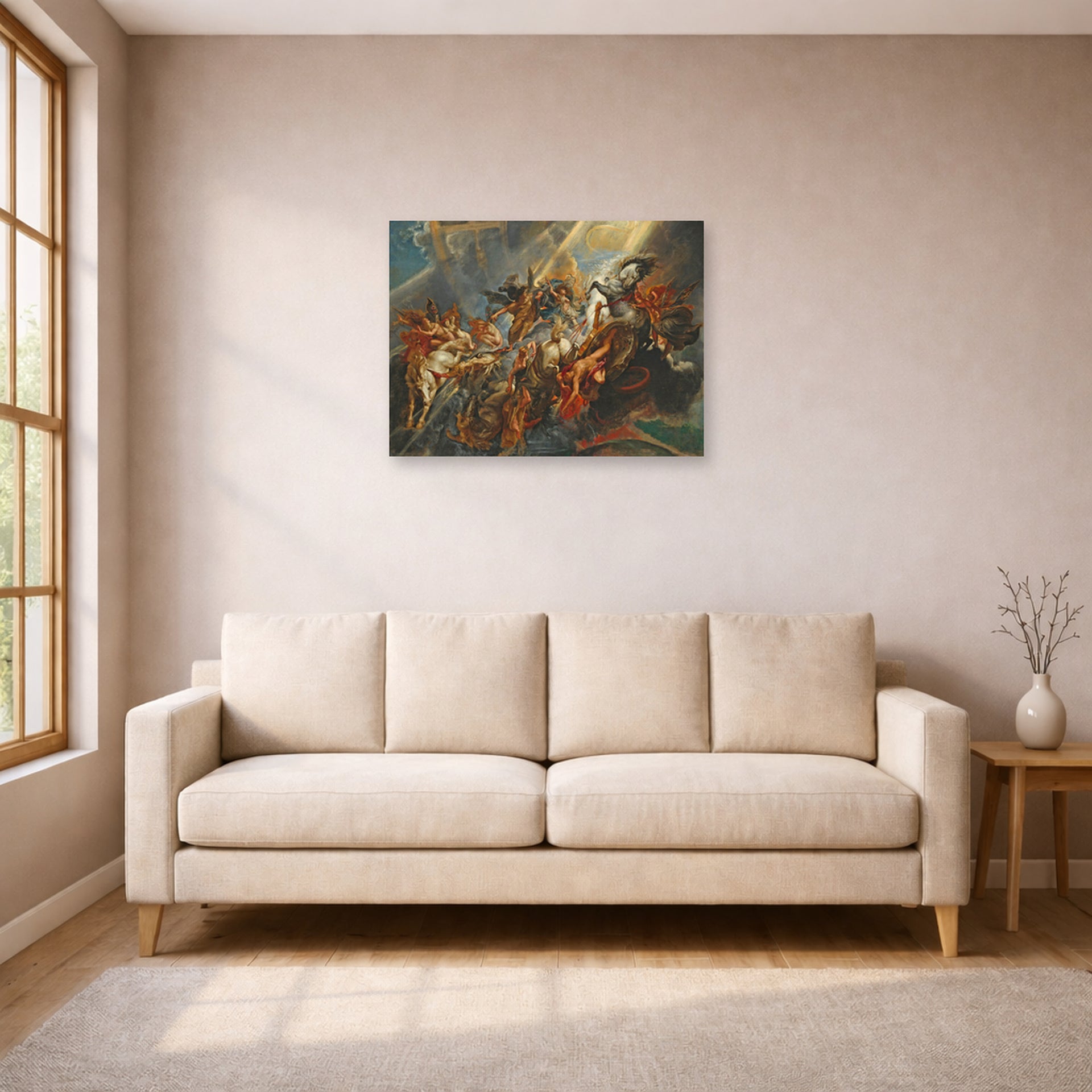 Unframed poster print of Peter Paul Rubens' 'The Fall of Phaeton' displayed on a wall in a living room (image 1 of 2)