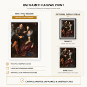 Peter Paul Rubens - The Honeysuckle Bower canvas print size comparison and framing display infographic