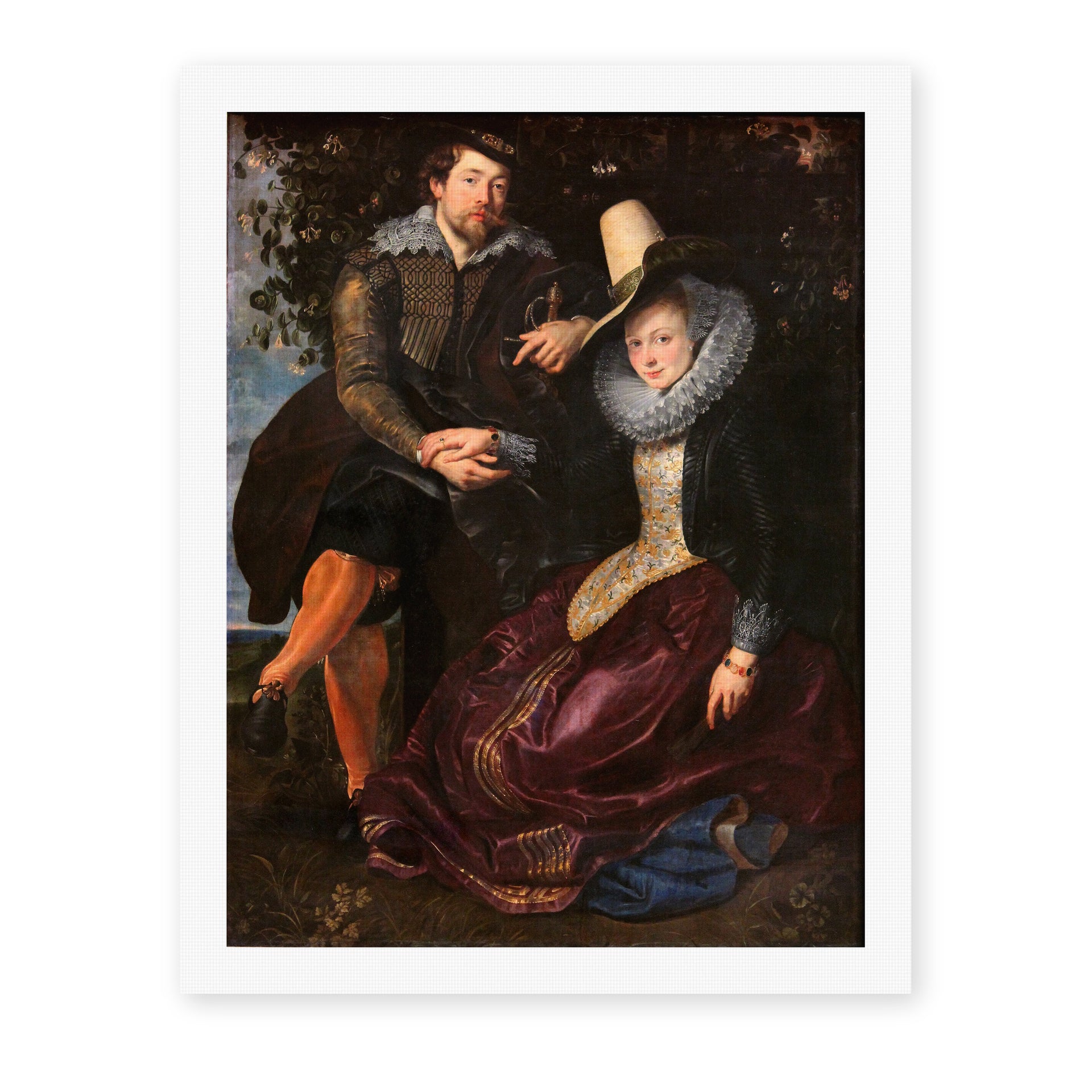Peter Paul Rubens' 'The Honeysuckle Bower' painting reproduced as a rolled canvas print