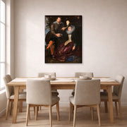 Gallery-wrapped canvas print of Peter Paul Rubens' 'The Honeysuckle Bower' displayed on a wall in a dining room