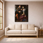 Gallery-wrapped canvas print of Peter Paul Rubens' 'The Honeysuckle Bower' displayed on a wall in a living room (image 1 of 2)