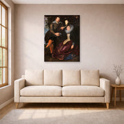 Unframed poster print of Peter Paul Rubens' 'The Honeysuckle Bower' displayed on a wall in a living room (image 1 of 2)