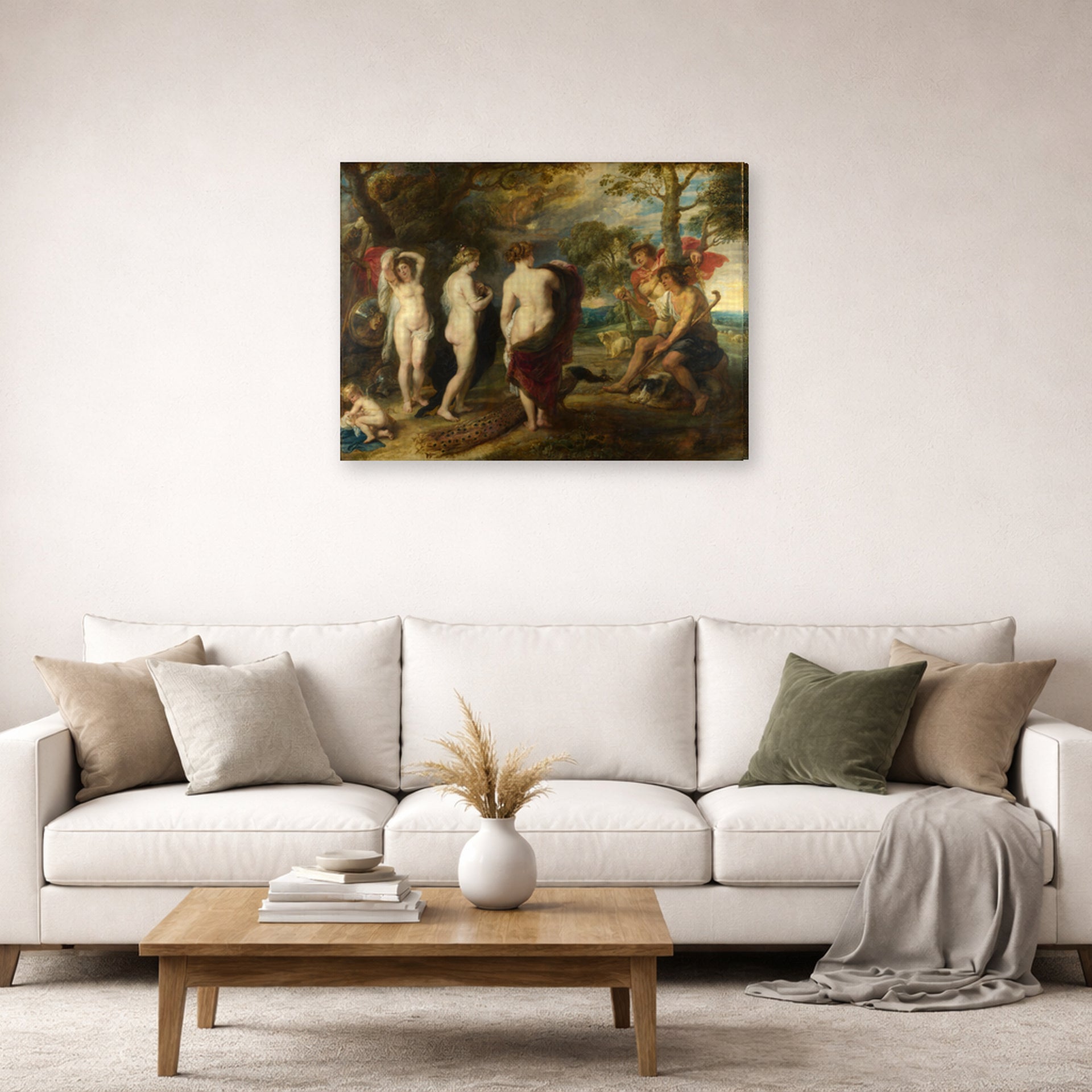 Gallery-wrapped canvas print of Peter Paul Rubens' 'The Judgement of Paris' displayed on a wall in a living room (image 2 of 2)