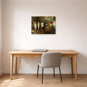 Gallery-wrapped canvas print of Peter Paul Rubens' 'The Judgement of Paris' displayed on a wall in an office