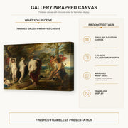 Peter Paul Rubens - The Judgement of Paris gallery wrap canvas construction and hanging details infographic