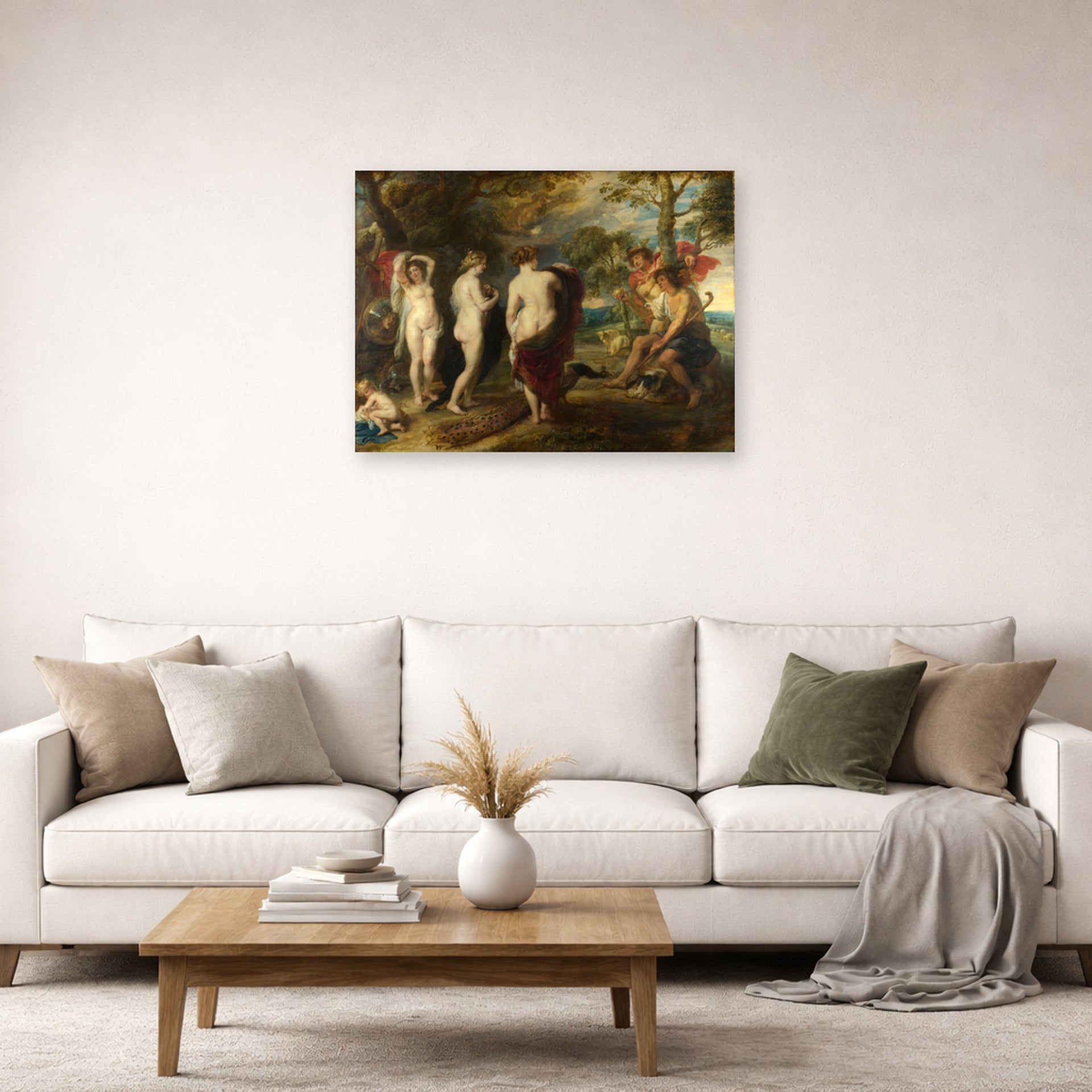 Unframed poster print of Peter Paul Rubens' 'The Judgement of Paris' displayed on a wall in a living room (image 2 of 2)
