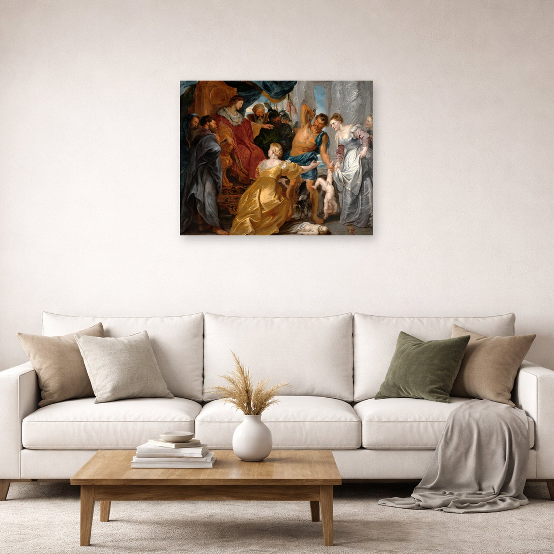 Unframed poster print of Peter Paul Rubens' 'The Judgement of Solomon' displayed on a wall in a living room (image 2 of 2)