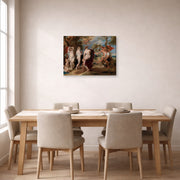 Gallery-wrapped canvas print of Peter Paul Rubens' 'The Judgment of Paris (1636)' displayed on a wall in a dining room
