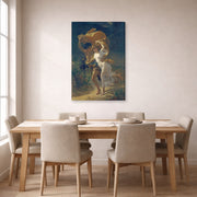 Gallery-wrapped canvas print of Pierre-Auguste Cot's The Storm displayed on a wall in a dining