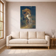Gallery-wrapped canvas print of Pierre-Auguste Cot's The Storm displayed on a wall in a living room