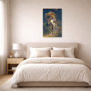Unframed poster print of Pierre-Auguste Cot's The Storm displayed on a wall in a bedroom