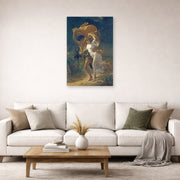 Unframed poster print of Pierre-Auguste Cot's The Storm displayed on a wall in a living room