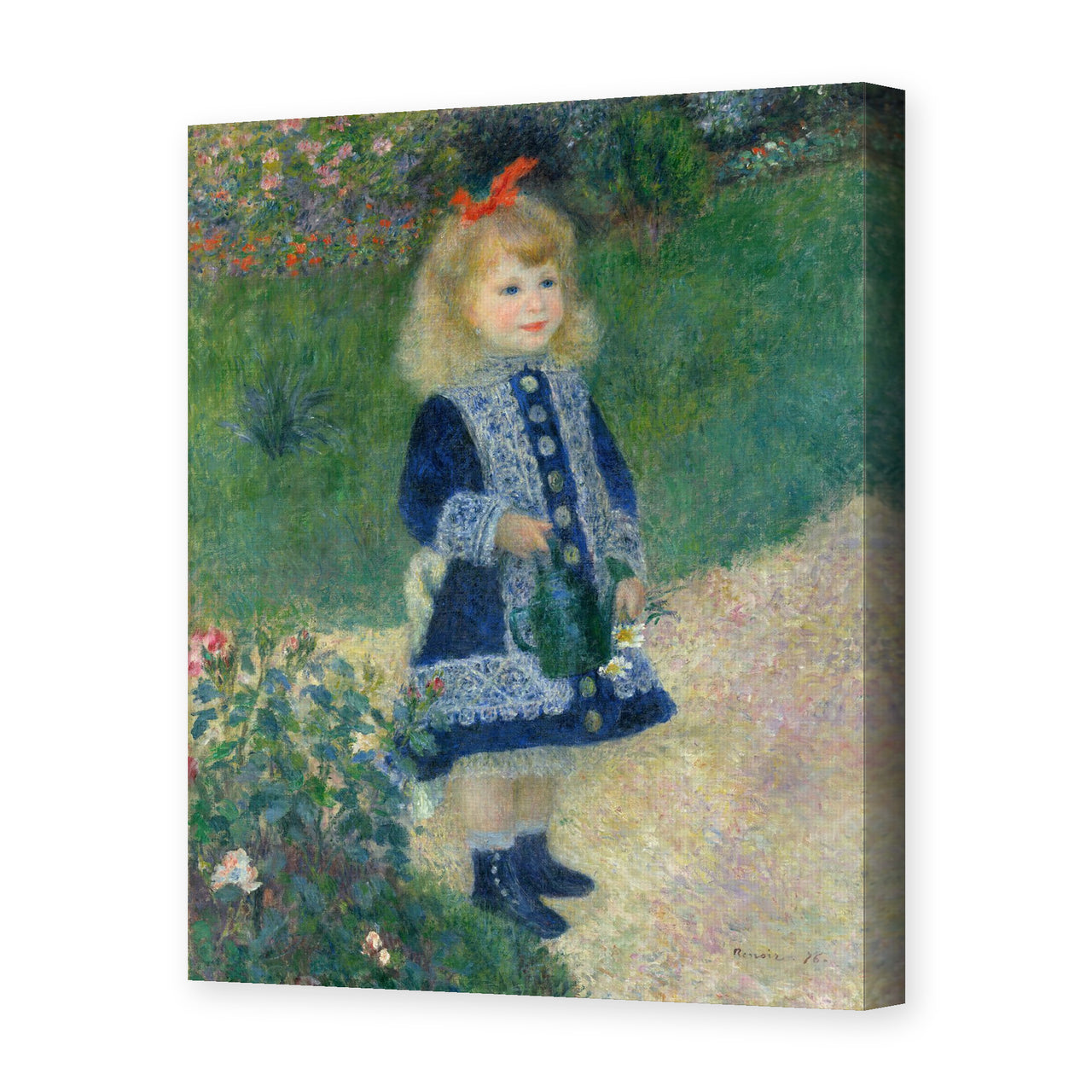 Pierre-Auguste Renoir's 'A Girl with a Watering Can' painting reproduced as a gallery-wrapped canvas print