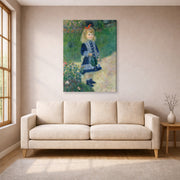 Gallery-wrapped canvas print of Pierre-Auguste Renoir's A Girl with a Watering Can displayed on a wall in a living room