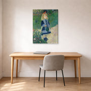 Gallery-wrapped canvas print of Pierre-Auguste Renoir's A Girl with a Watering Can displayed on a wall in an office