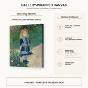 Pierre-Auguste Renoir - A Girl with a Watering Can gallery wrap canvas construction and hanging details infographic