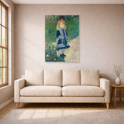 Unframed poster print of Pierre-Auguste Renoir's A Girl with a Watering Can displayed on a wall in a living room