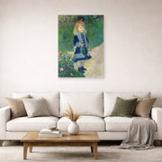 Unframed poster print of Pierre-Auguste Renoir's A Girl with a Watering Can displayed on a wall in a living room