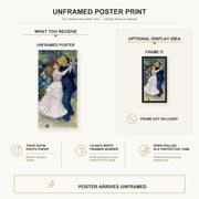 Pierre-Auguste Renoir - Dance at Bougival poster print size comparison and framing display infographic