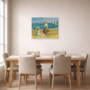 Gallery-wrapped canvas print of Pierre-Auguste Renoir's Figures on the Beach displayed on a wall in a dining room