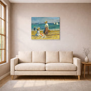 Gallery-wrapped canvas print of Pierre-Auguste Renoir's Figures on the Beach displayed on a wall in a living room