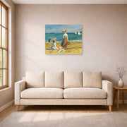 Unframed poster print of Pierre-Auguste Renoir's Figures on the Beach displayed on a wall in a living room