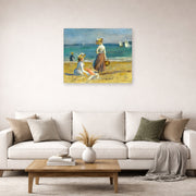 Unframed poster print of Pierre-Auguste Renoir's Figures on the Beach displayed on a wall in a living room