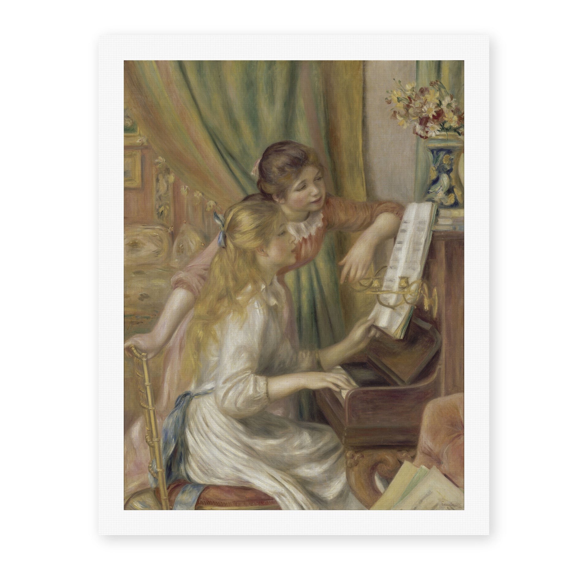 Pierre-Auguste Renoir's 'Girls at the Piano' painting reproduced as a rolled canvas print