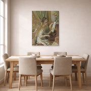 Gallery-wrapped canvas print of Pierre-Auguste Renoir's Girls at the Piano displayed on a wall in a dining room