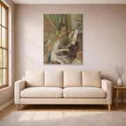 Gallery-wrapped canvas print of Pierre-Auguste Renoir's Girls at the Piano displayed on a wall in a living room