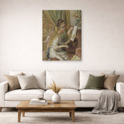 Gallery-wrapped canvas print of Pierre-Auguste Renoir's Girls at the Piano displayed on a wall in a living room