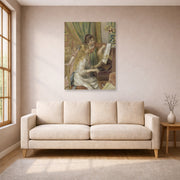 Unframed poster print of Pierre-Auguste Renoir's Girls at the Piano displayed on a wall in a living room