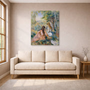Gallery-wrapped canvas print of Pierre-Auguste Renoir's In the Meadow displayed on a wall in a living room