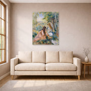 Unframed poster print of Pierre-Auguste Renoir's In the Meadow displayed on a wall in a living room