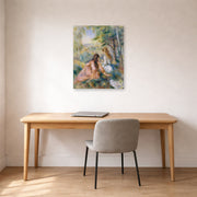 Unframed poster print of Pierre-Auguste Renoir's In the Meadow displayed on a wall in an office