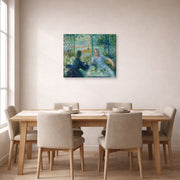 Gallery-wrapped canvas print of Pierre-Auguste Renoir's Lunch at the Restaurant Fournaise (The Rowers' Lunch) displayed on a wall in a dining room