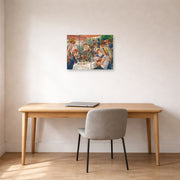 Unframed poster print of Pierre-Auguste Renoir's Luncheon of the Boating Party displayed on a wall in an office