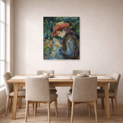Gallery-wrapped canvas print of Pierre-Auguste Renoir's Marie Thérèse Durand Ruel Sewing displayed on a wall in a dining room