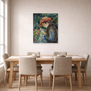 Unframed poster print of Pierre-Auguste Renoir's Marie Thérèse Durand Ruel Sewing displayed on a wall in a dining room