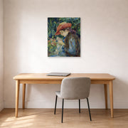 Unframed poster print of Pierre-Auguste Renoir's Marie Thérèse Durand Ruel Sewing displayed on a wall in an office