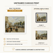 Pierre-Auguste Renoir - Paris, le quai Malaquais canvas print size comparison and framing display infographic