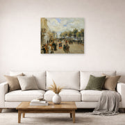 Unframed poster print of Pierre-Auguste Renoir's Paris, le quai Malaquais displayed on a wall in a living room