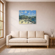 Gallery-wrapped canvas print of Pierre-Auguste Renoir's Pont Neuf displayed on a wall in a living room