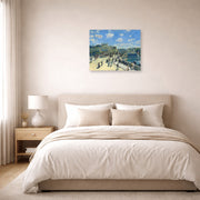 Unframed poster print of Pierre-Auguste Renoir's Pont Neuf displayed on a wall in a bedroom