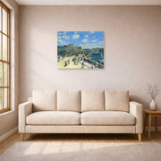 Unframed poster print of Pierre-Auguste Renoir's Pont Neuf displayed on a wall in a living room